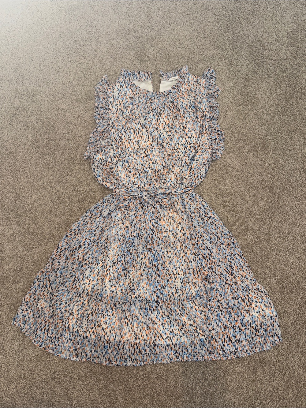 Print Ruffle Sleeve Dress - Blue & orange